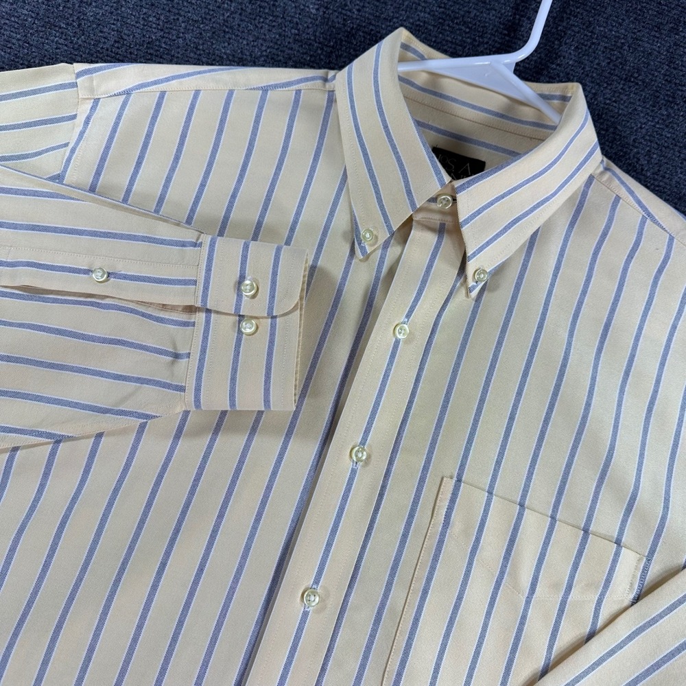 Jos. A. Bank Button Down Shirt Mens L Large Yellow‎ Blue Striped Traveler Casual